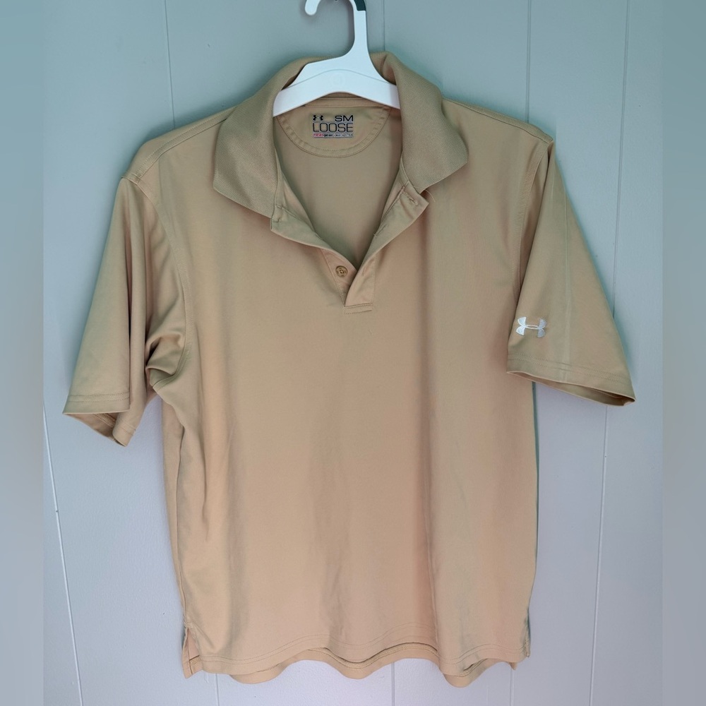 Under Armour Heatgear Short Sleeve Polo Shirt Men's Small Loose Gold-ish